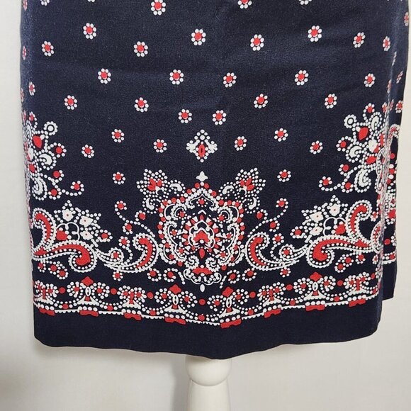 Talbots Women's Size 4 Navy Red Bandana Print Side Zip Lined Stretch Mini Skirt - Picture 3 of 12
